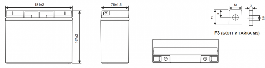 Размеры аккумулятора WBR GP12170